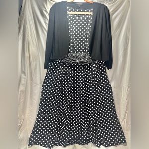 Black and White Polka Dot Dress with Black Jacket